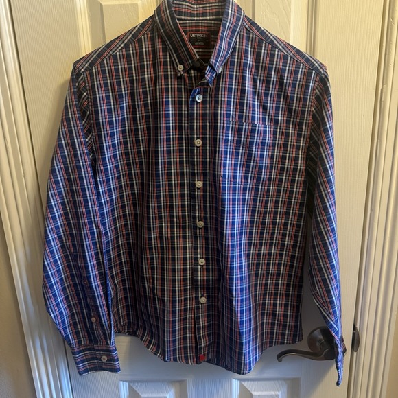 UNTUCKit Other - Untuckit Boys Bottom Down Shirt Blue White Red Check Long Sleeve 14